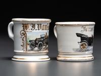 Two Open Touring Car Porcelain Occupational Shaving Mugs