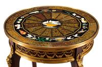 A Pair of Louis XV Style Gilt Bronze Mounted Pietra Dura-Top Tables