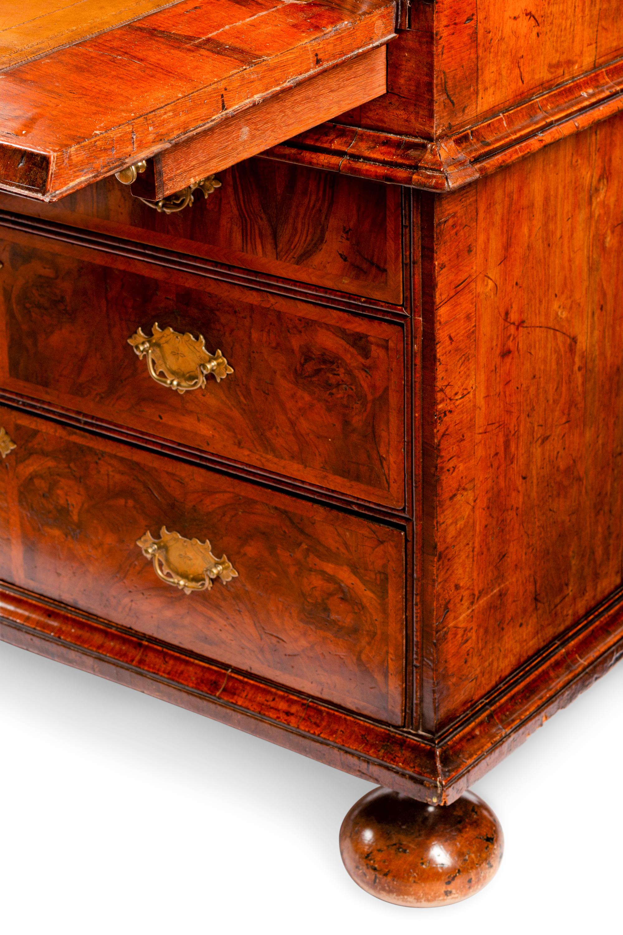 A George II Burl Walnut Slant-Front Secretary Bookcase