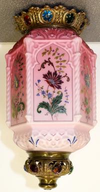 A Victorian Style Enameled Glass Fixture Height 17 1/2 inches. — FIRST HALF 20TH CENTURY