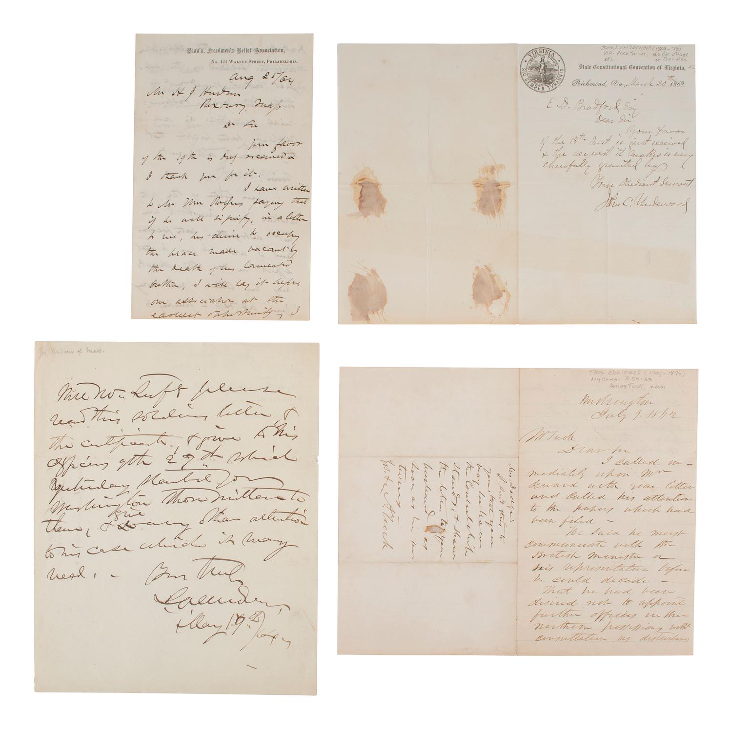 [SLAVERY & ABOLITION]. Autographs associated with members of the abolitionist movement, comprising: