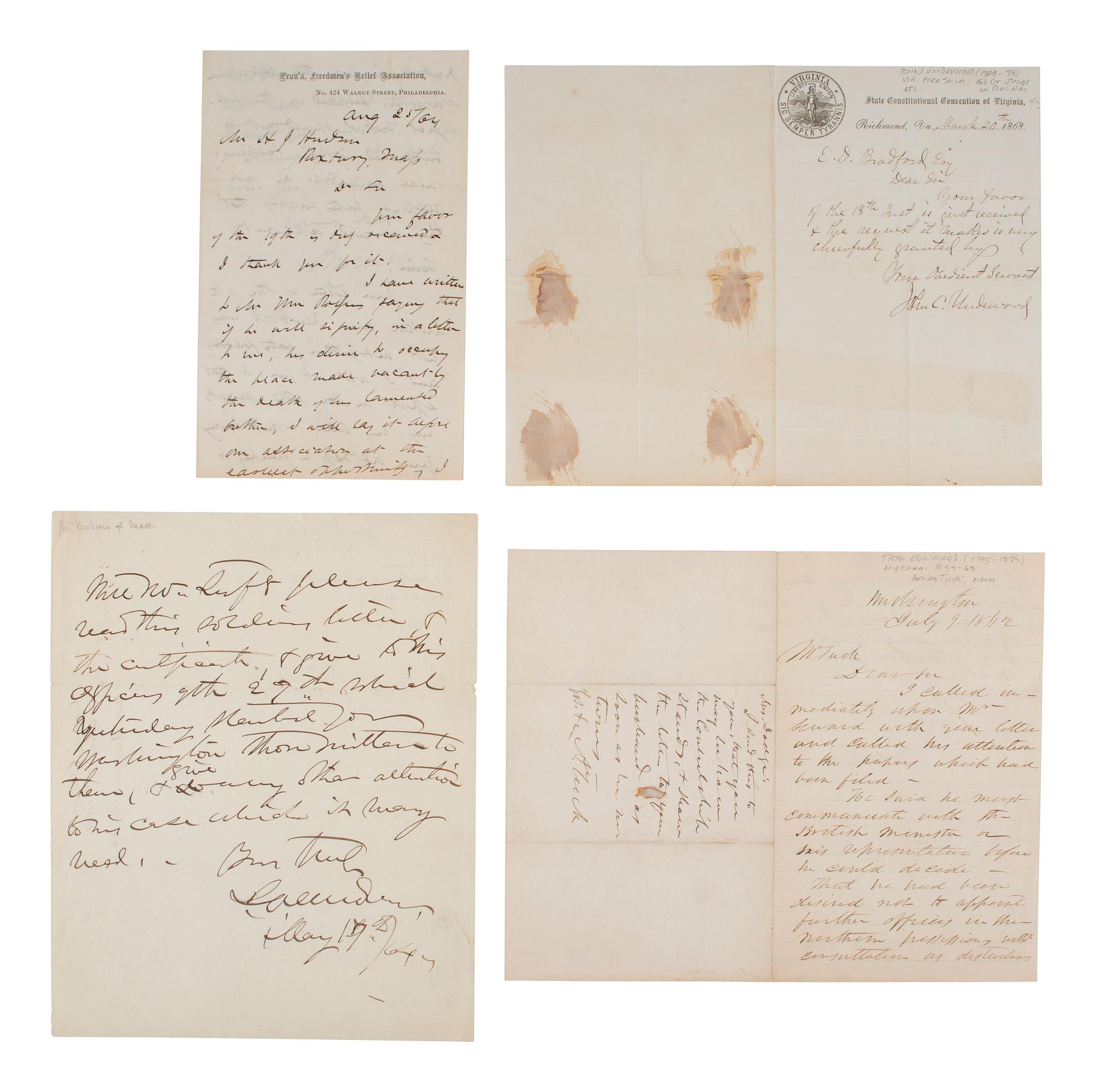 [SLAVERY & ABOLITION]. Autographs associated with members of the abolitionist movement, comprising: