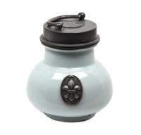 A Scandanavian Pewter Mounted White Ceramic Jar Height 7 inches. — 20TH CENTURY