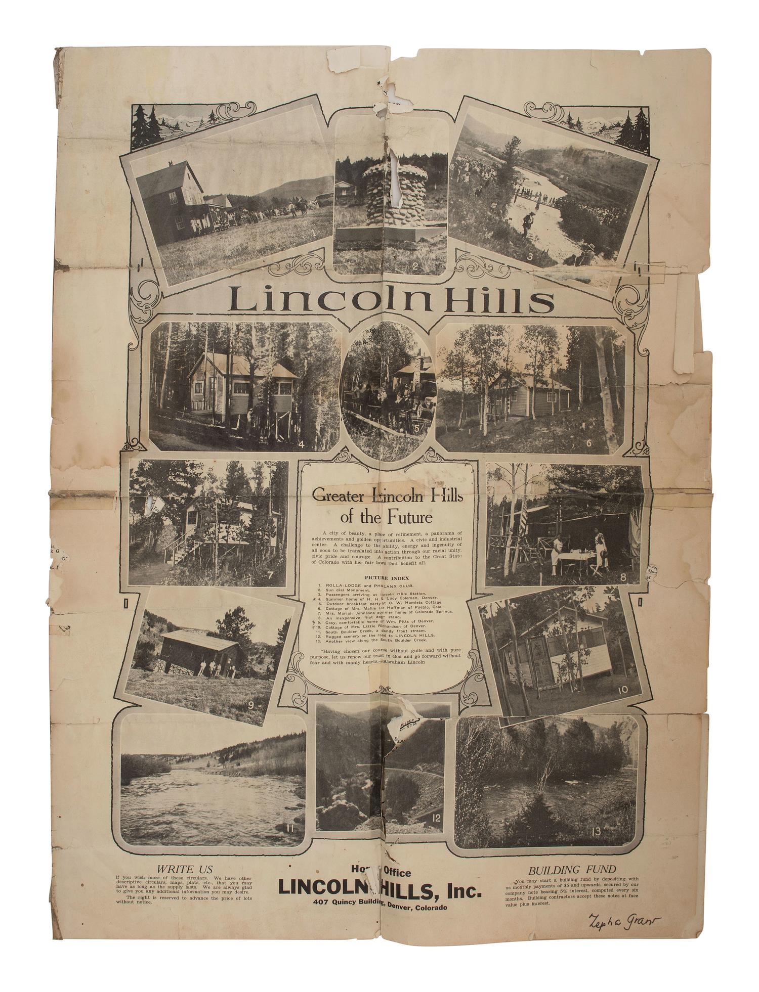 [AFRICAN AMERICANA - COLORADO]. A group of items involving African American towns in Colorado, incl. Lincoln Hills brochure and photographs.