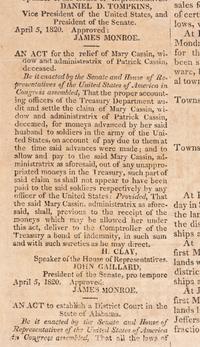 [ALABAMA STATEHOOD - AFRICAN AMERICANA]. Mobile Gazette & Commercial Advertiser. Vol. III, No. 64. Mobile, AL: 24 May 1820.