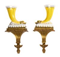 A Pair of Coalport Porcelain Cornucopia, Height of first 6 5/8 inches.