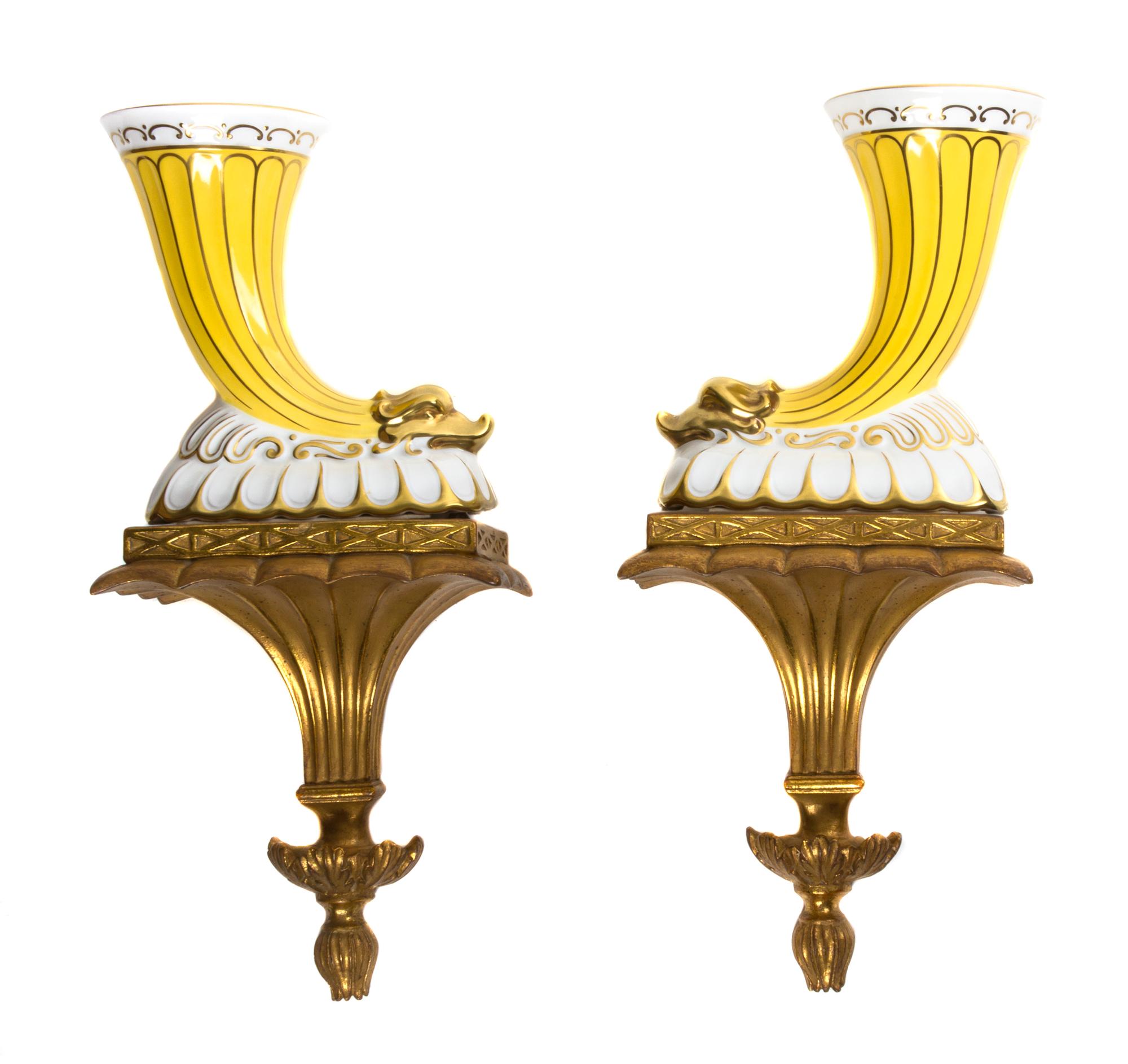 A Pair of Coalport Porcelain Cornucopia, Height of first 6 5/8 inches.