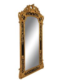 A Large Rococo Style Ebonized Parcel Gilt Pier Mirror