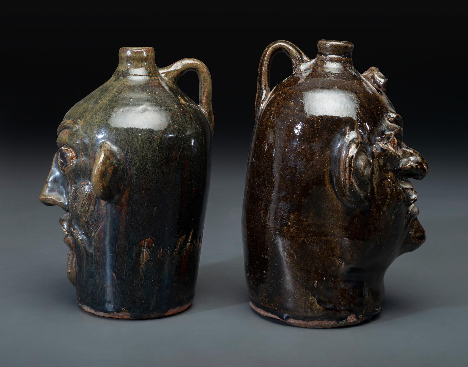 Two Southern Stoneware Face Jugs