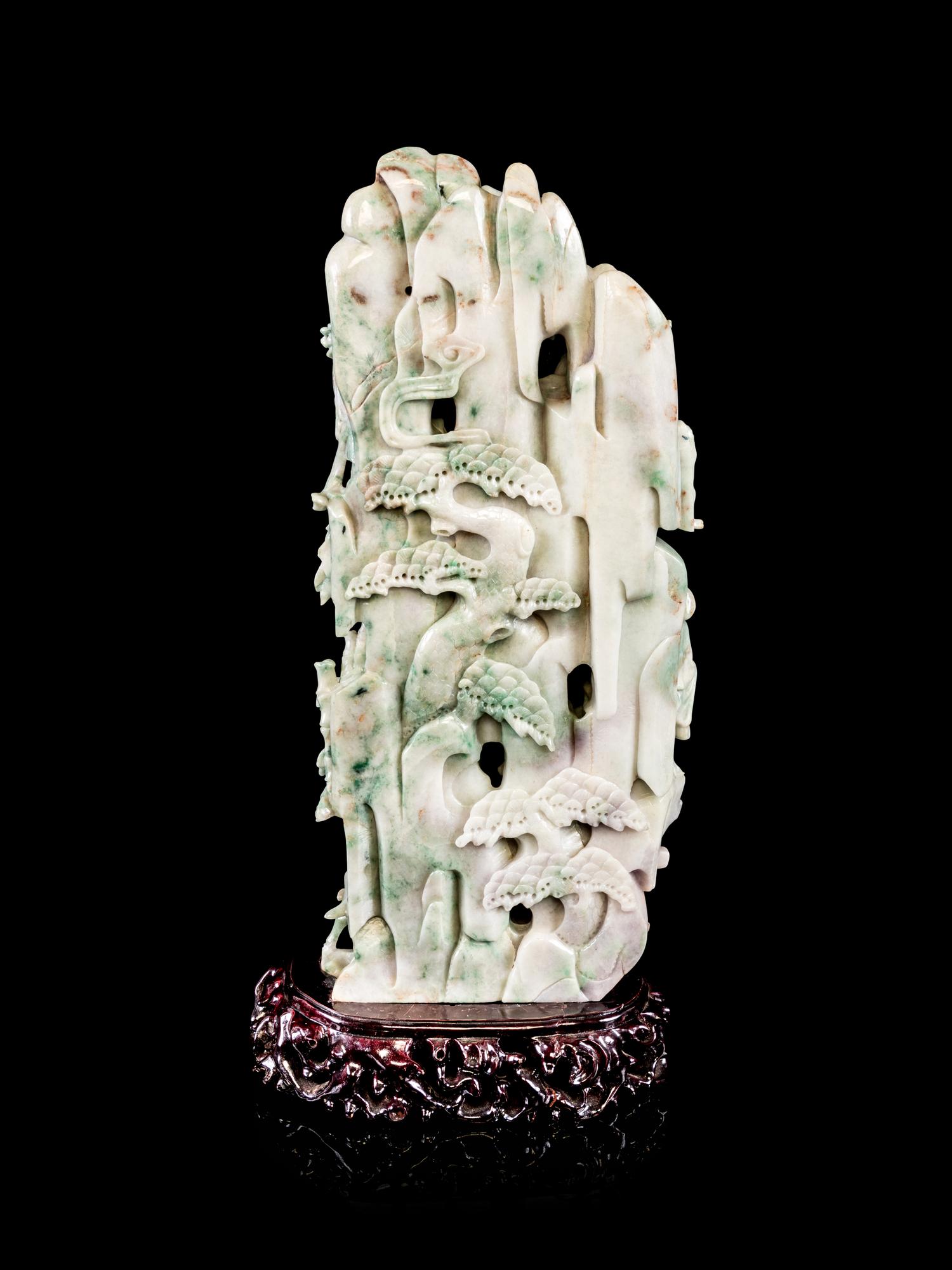 A Large Chinese Celadon and Lavender Jadiete Figural Group