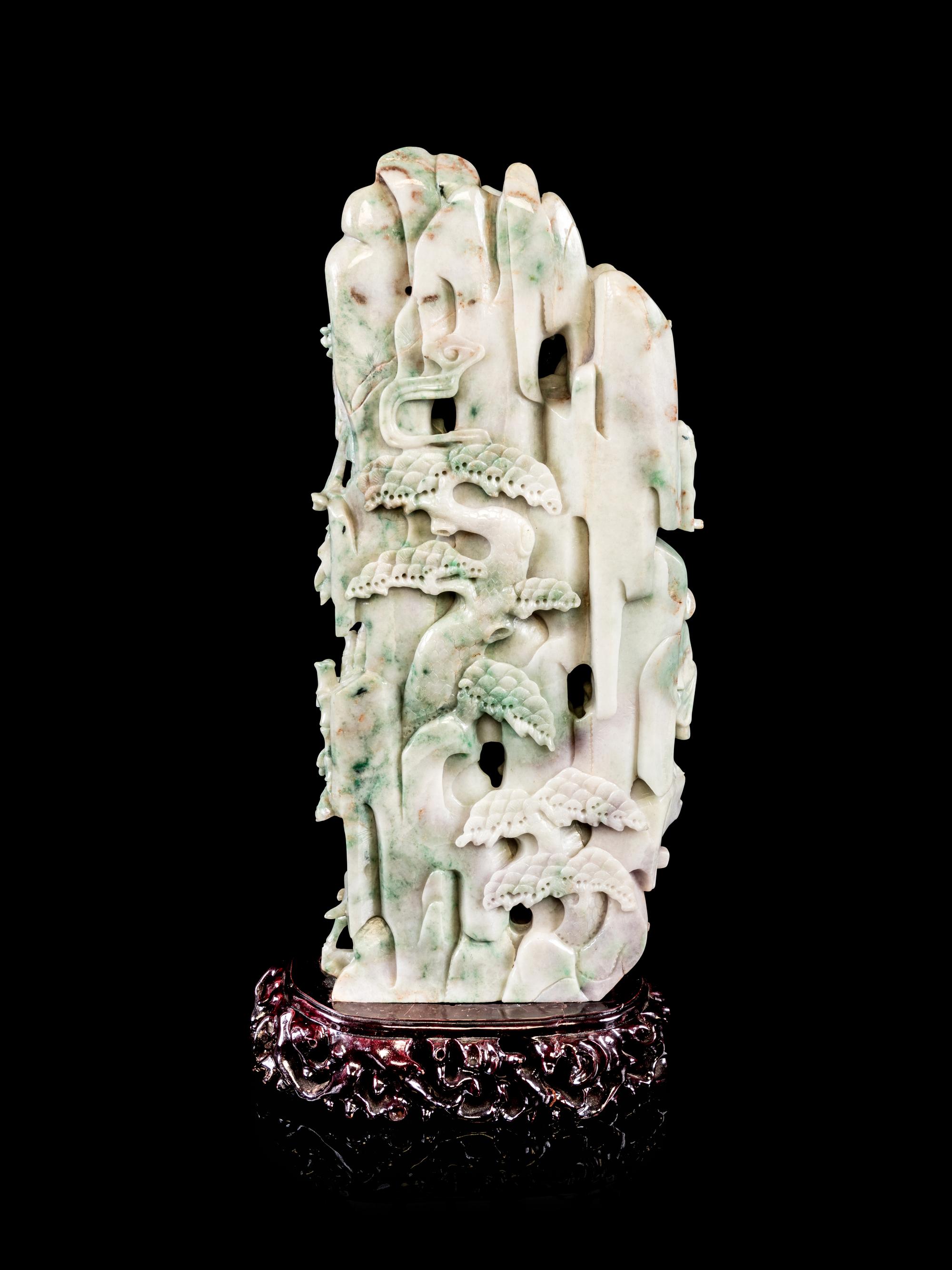 A Large Chinese Celadon and Lavender Jadiete Figural Group