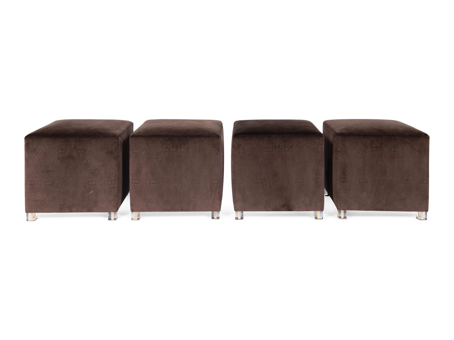 Four Custom Purple Velvet Ottomans