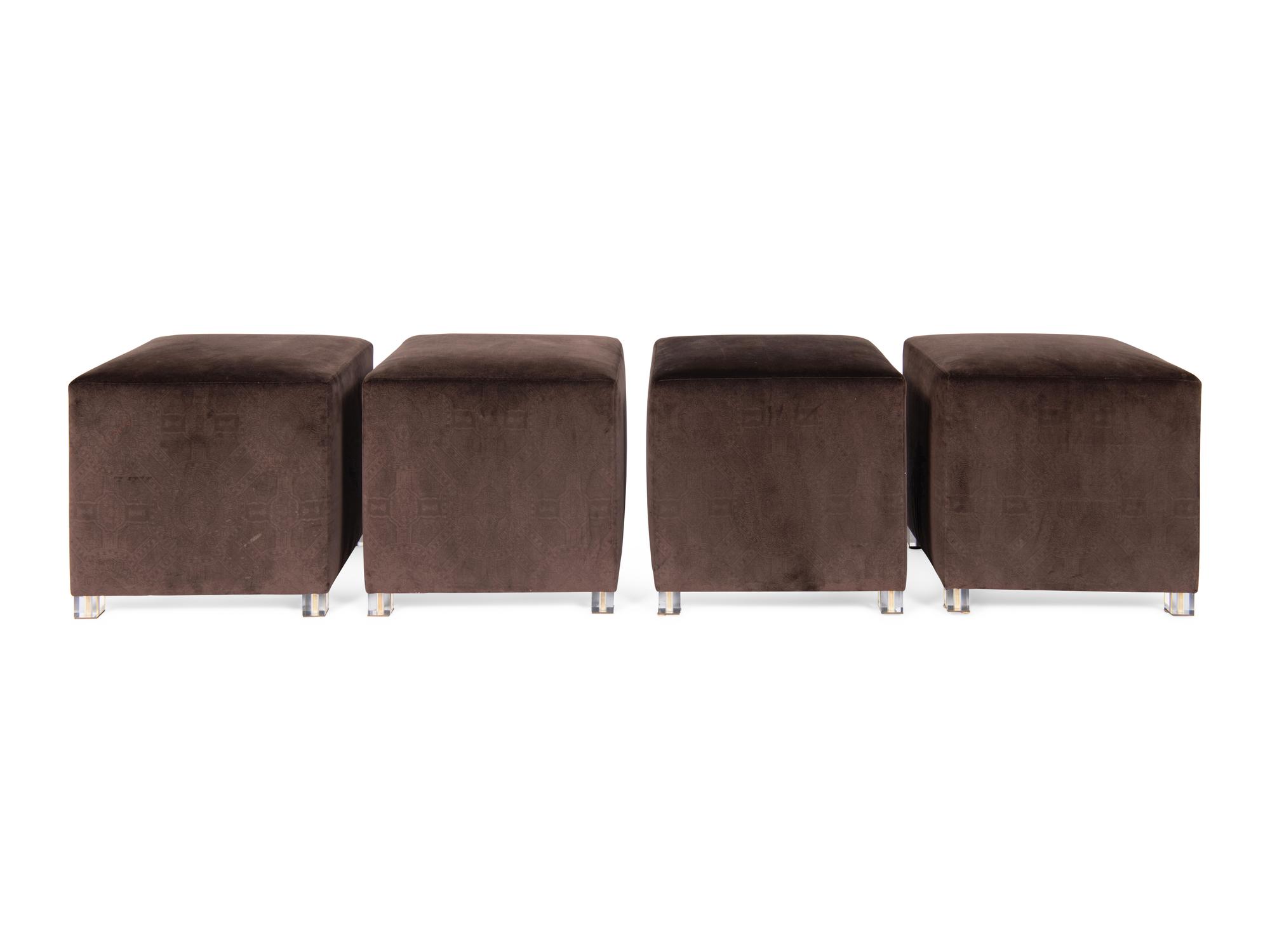 Four Custom Purple Velvet Ottomans