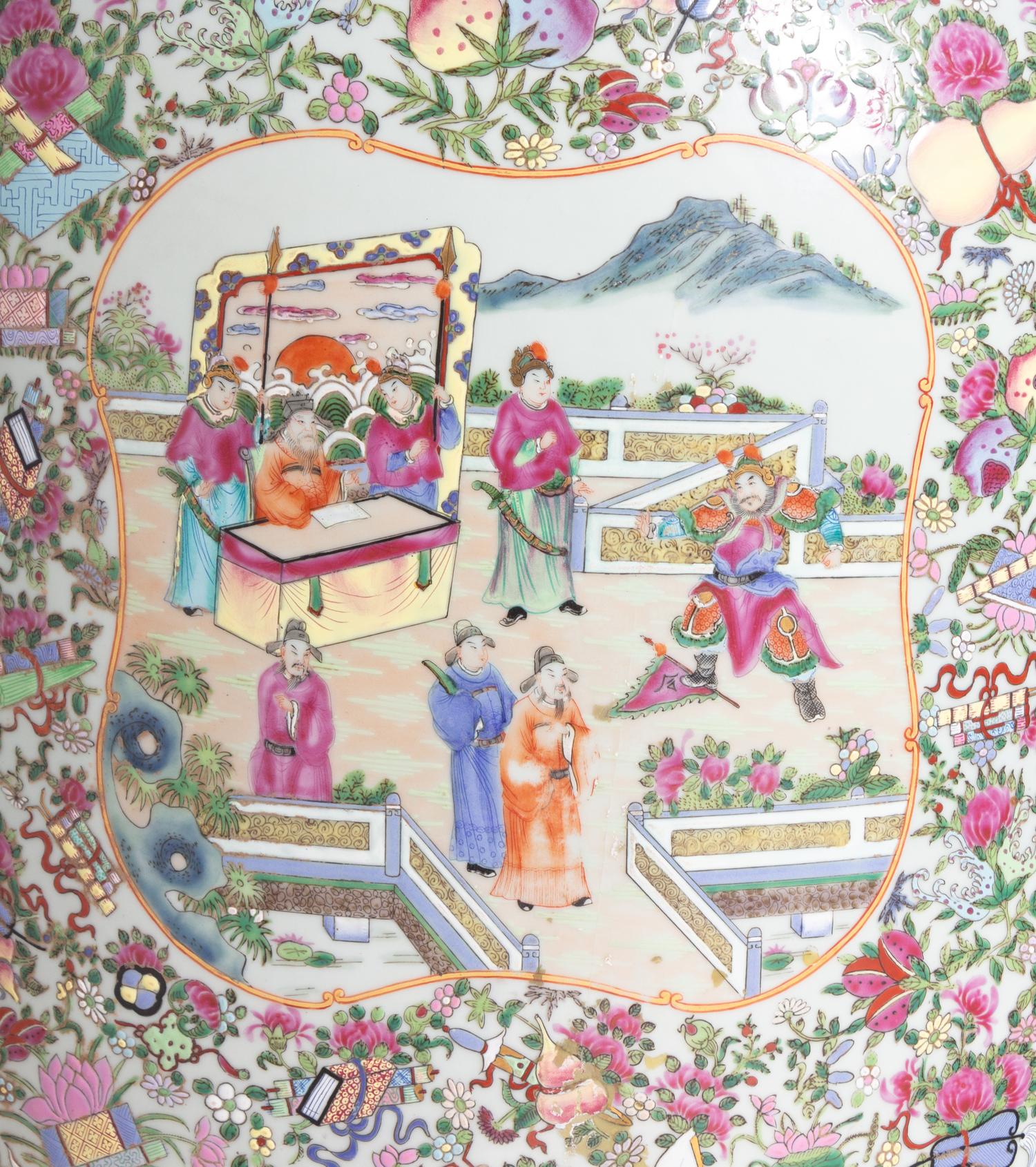 A Pair of Large Rose Medallion Porcelain Floor Vases