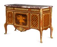 A Louis XVI Style Marquetry Marble-Top Commode