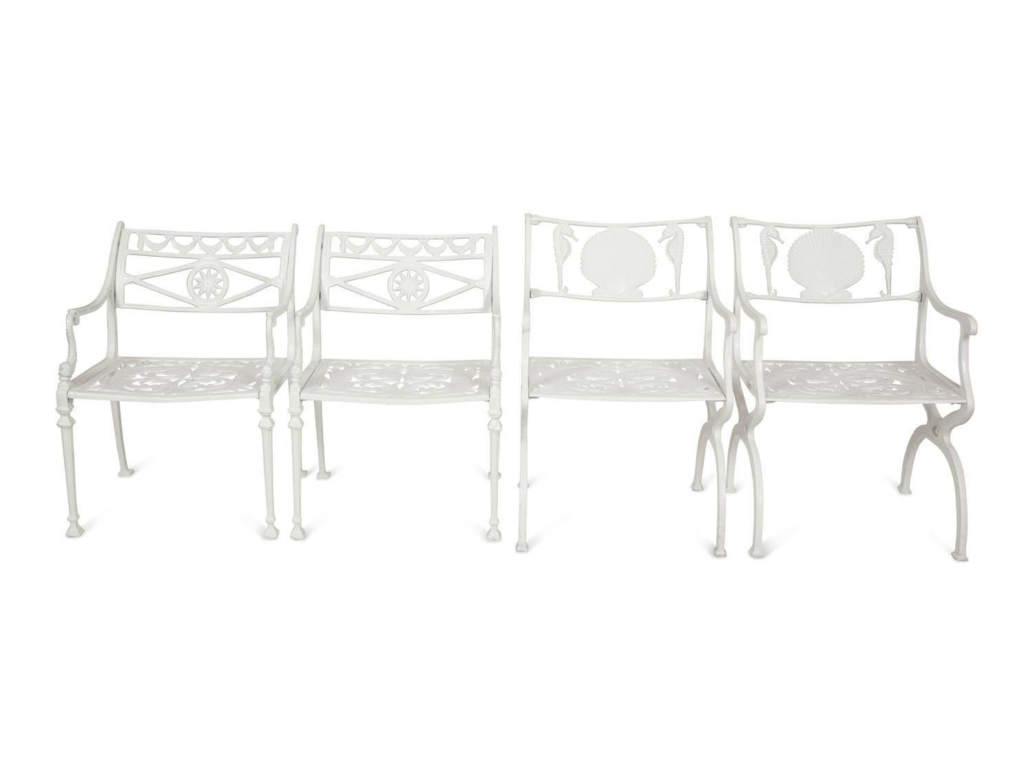 A Suite of White-Painted Cast Metal Garden Furniture
