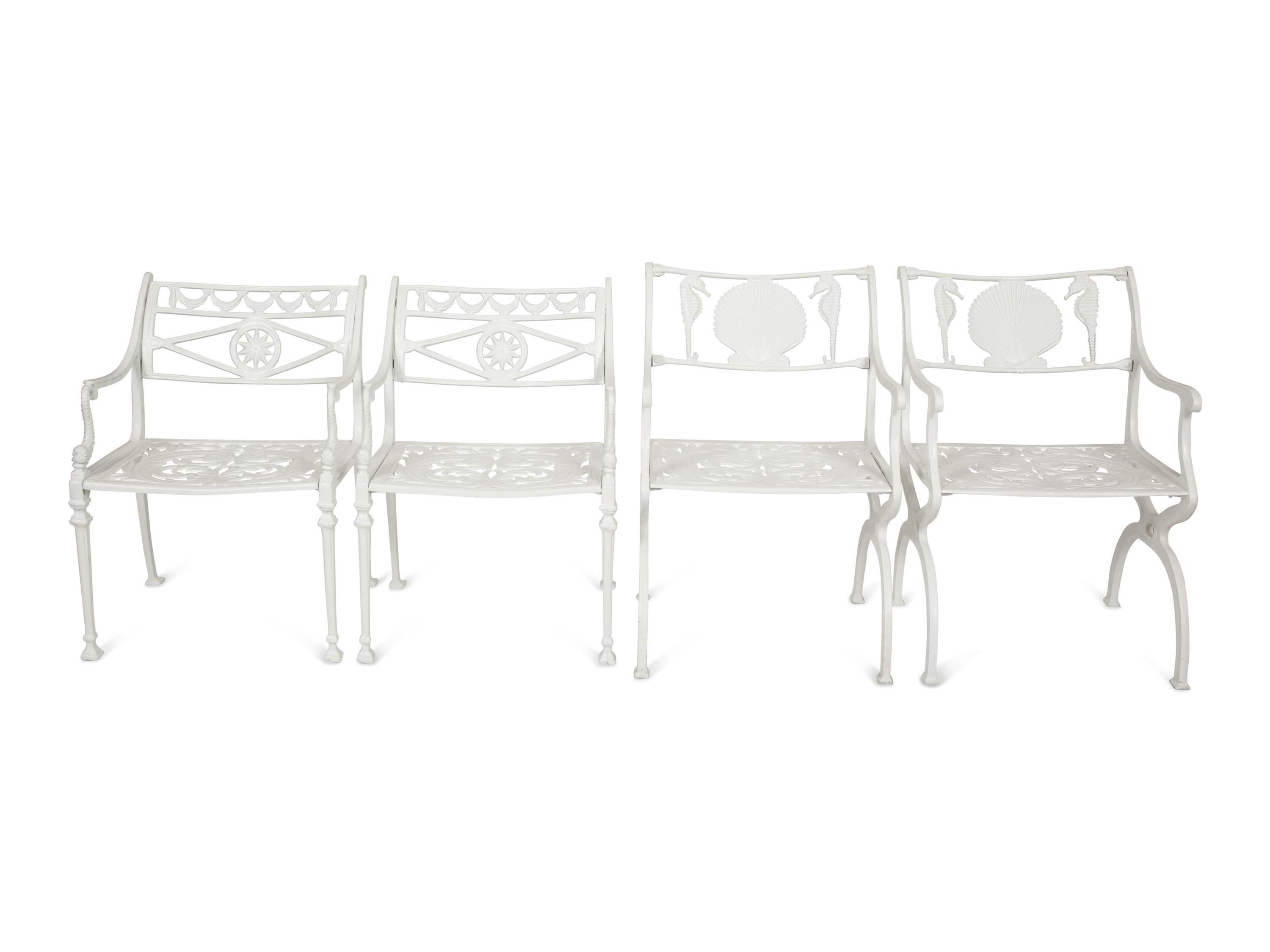 A Suite of White-Painted Cast Metal Garden Furniture