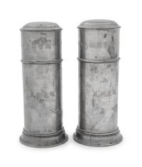 A Pair of Chinese Pewter Tea Caddies with Loose Leaf Tea