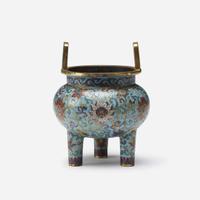 A Chinese cloisonné enamel tripod censer Qianlong mark and possibly of the period