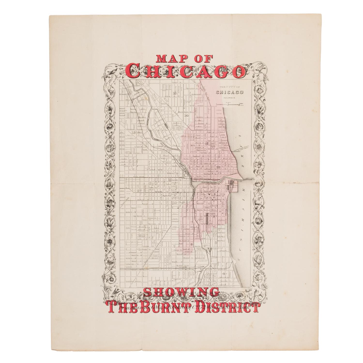[Chicago Fire]. A group of 8 maps of Chicago, most showing the burnt district, comprising: