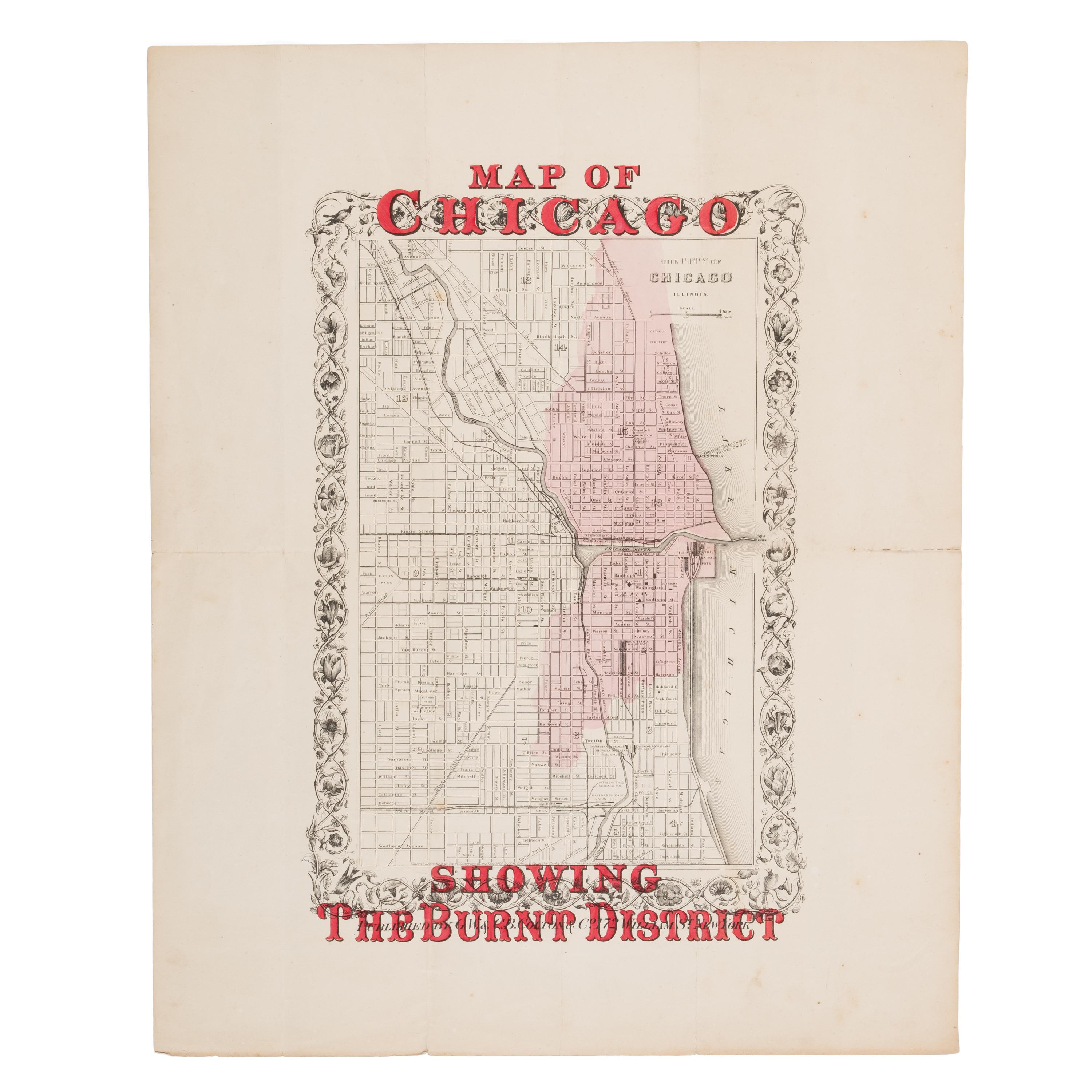 [Chicago Fire]. A group of 8 maps of Chicago, most showing the burnt district, comprising: