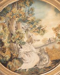 An English Needlework Picture of a Lady with a Dog