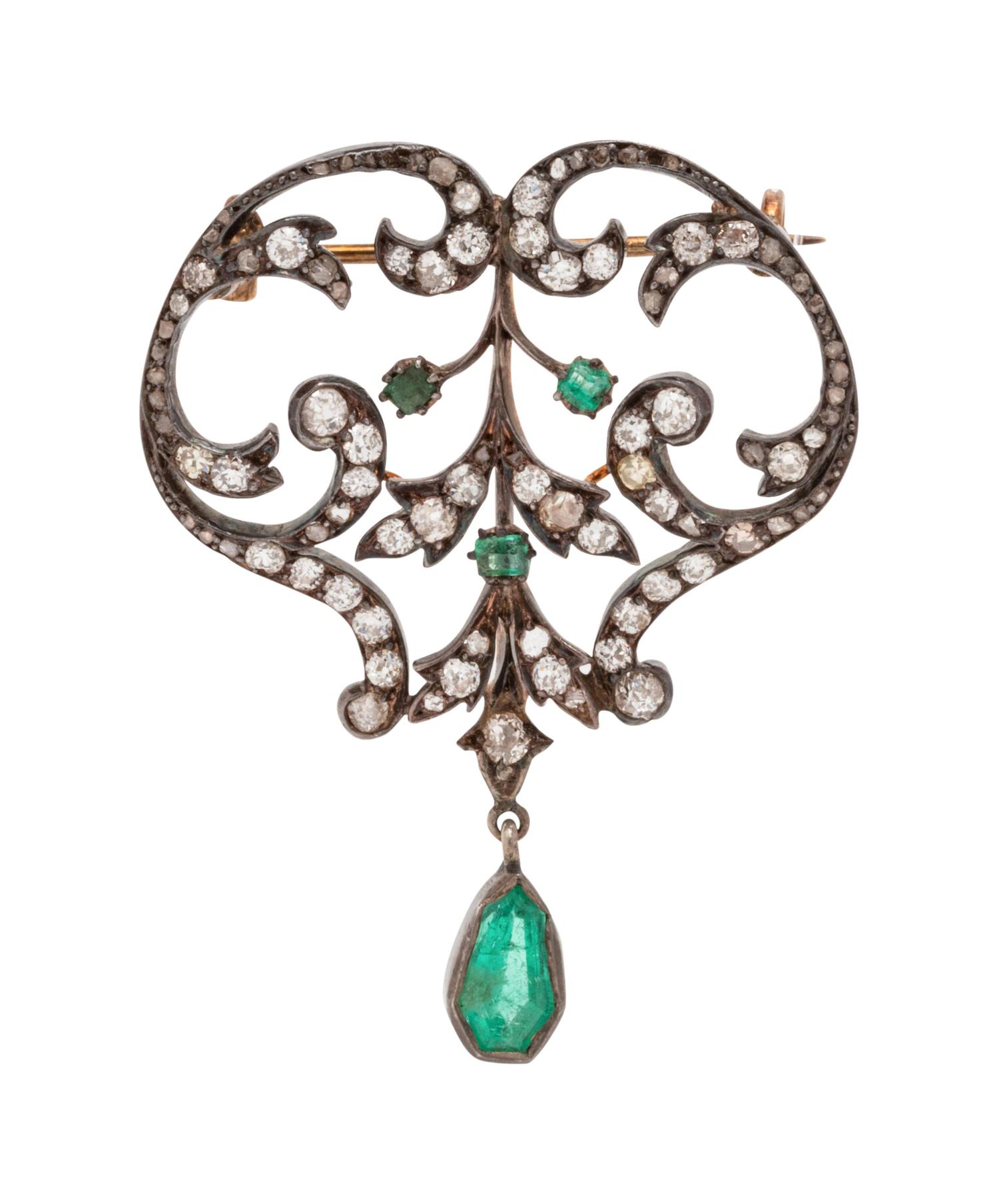 Victorian, Emerald and Diamond Pendant/Brooch