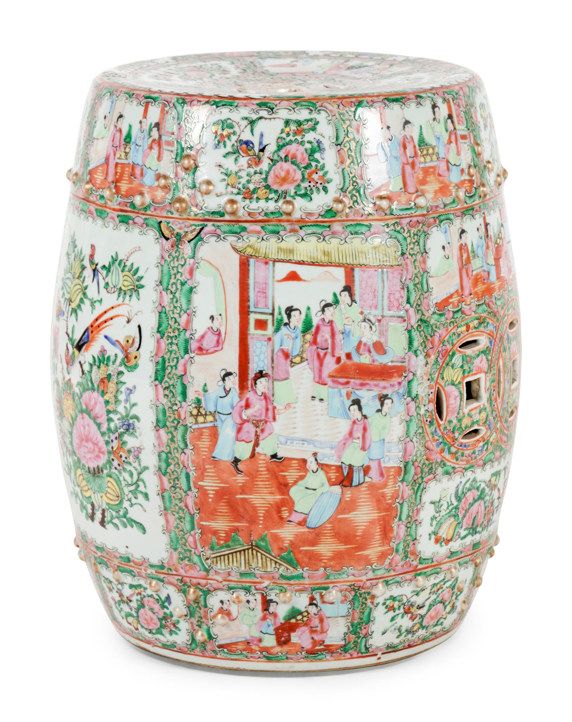 A Chinese Export Rose Medallion Porcelain Garden Seat