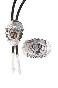 Sterling Silver Overlay Bolo Tie with 14k Gold Accents, and Belt Buckle Lot is located and will ship from Denver, Colorado.
