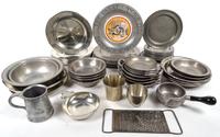 A Collection of Pewter Articles Diameter of lidded tureen 13 inches.
