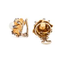 CULTURED PEARL AND SAPPHIRE EARCLIPS