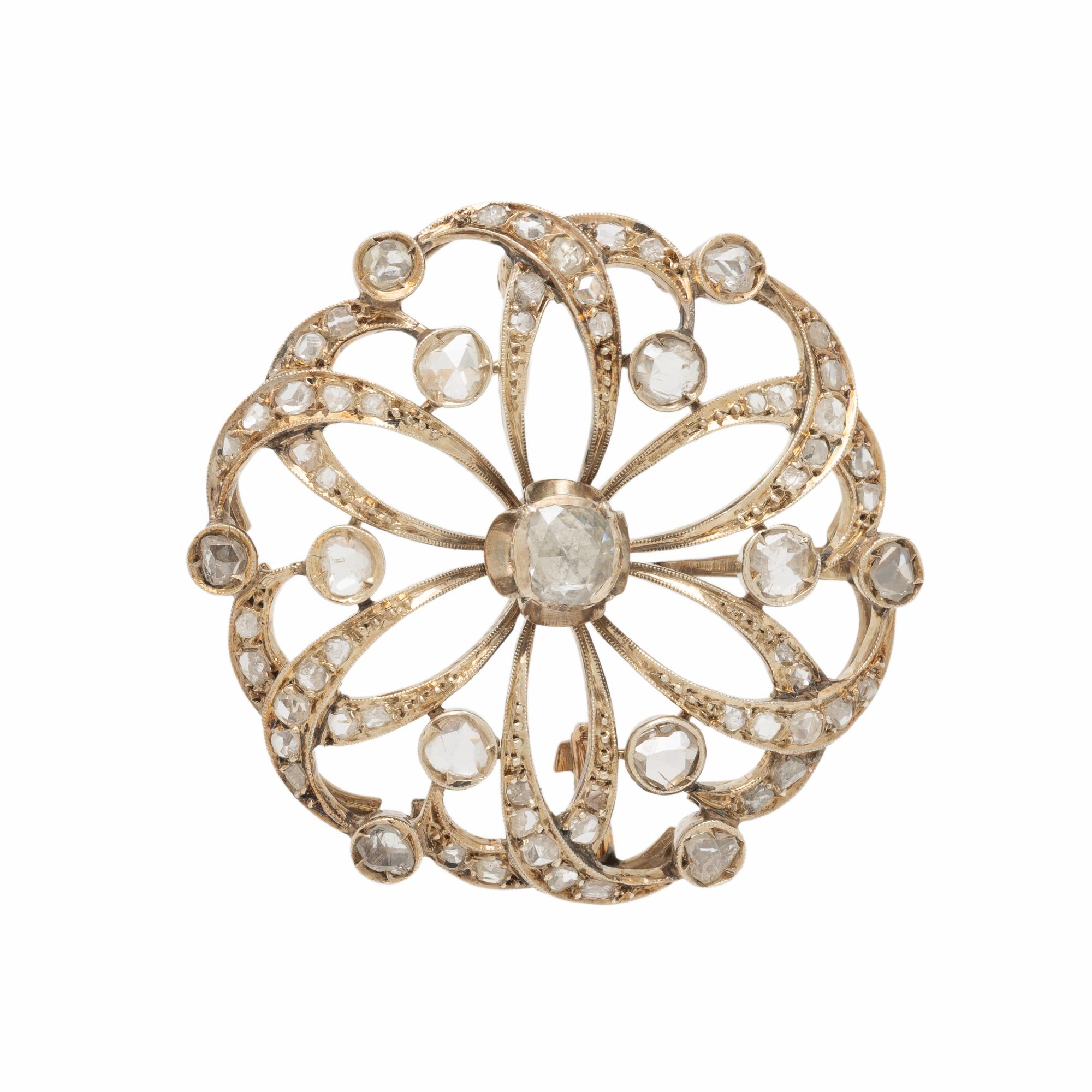 Diamond and Low-Karat Gold Brooch
