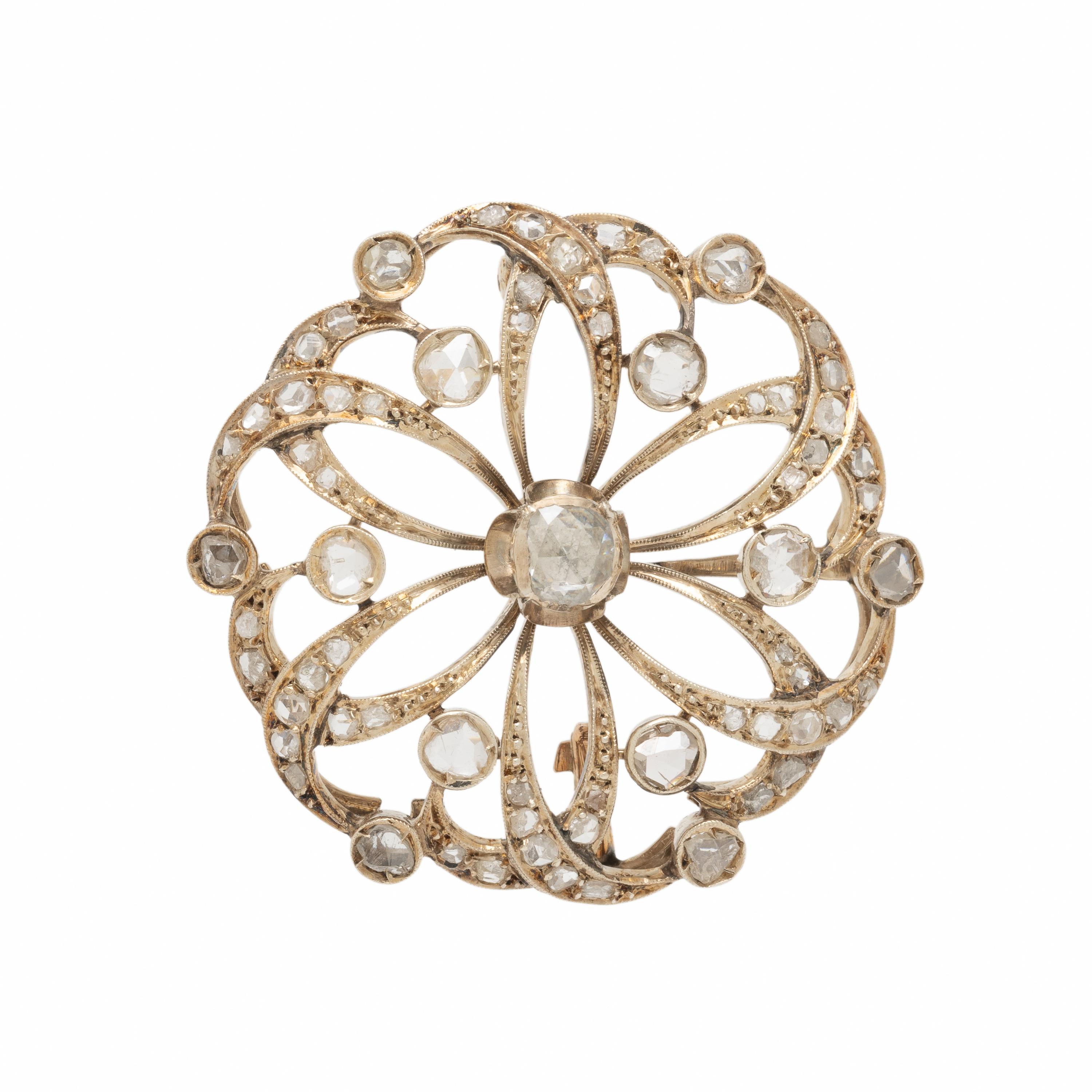 Diamond and Low-Karat Gold Brooch