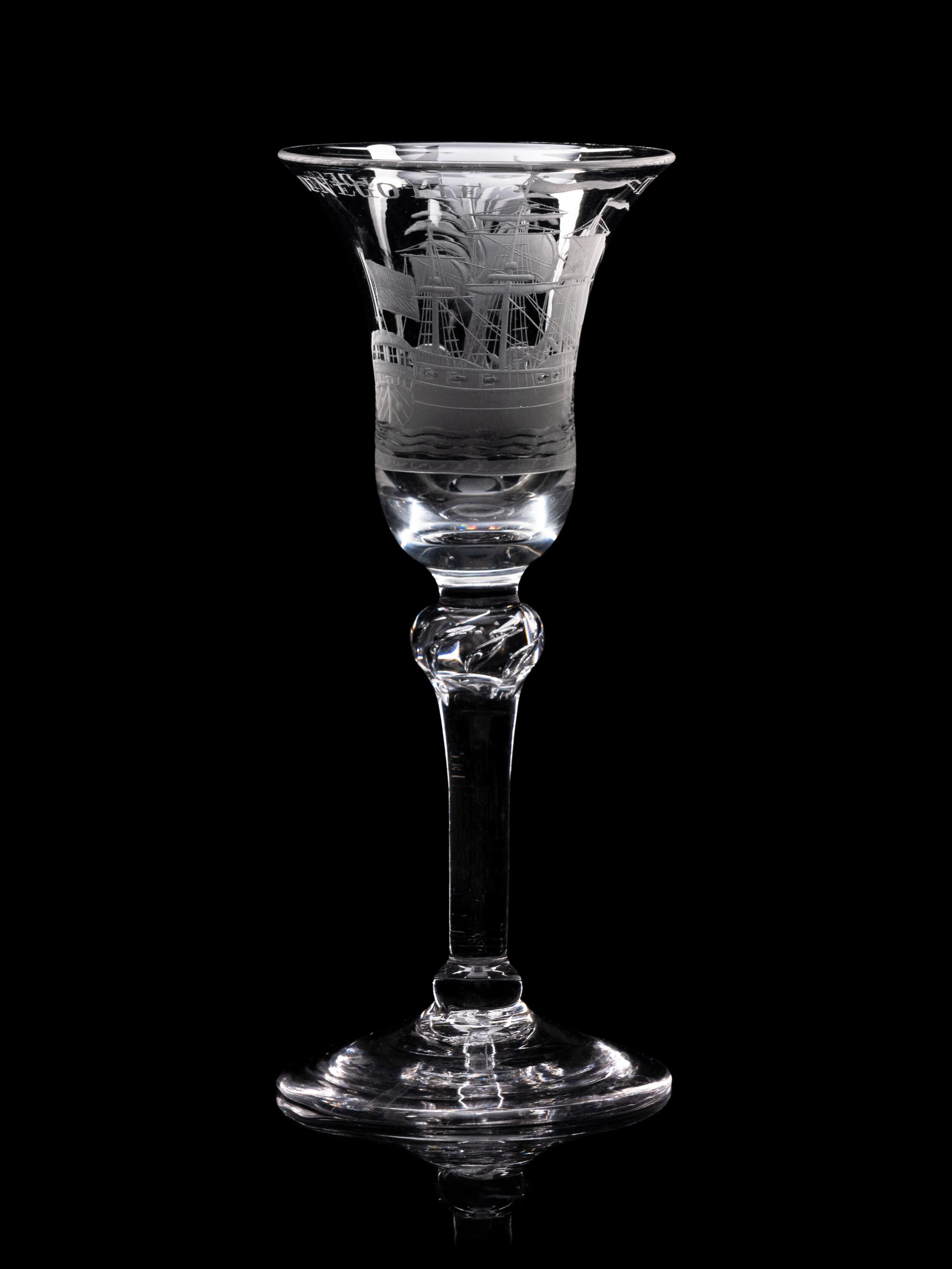 A Dutch Engraved Privateer Wine Glass
