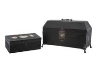 A Georgian Shagreen Silver Mounted Tea Caddy and Carved Hardwood Box