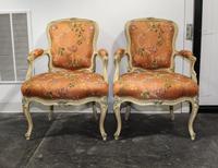 A Pair of Louis XVI Style Fauteuil Height 34 x width 18 x depth 22 inches.