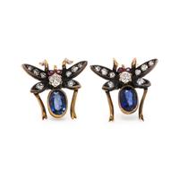 EVELYN CLOTHIER, SAPPHIRE AND DIAMOND INSECT EARRINGS