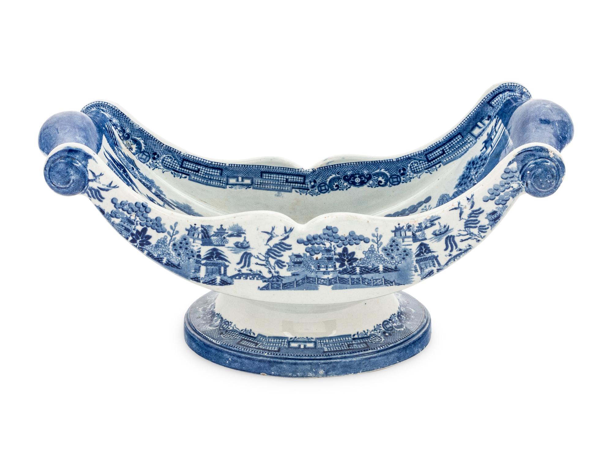 A Staffordshire Blue Willow Cheese Wheel Stand