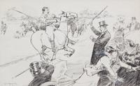 George Denholm Armour, (British, 1864-1949), Polo Cartoon for Punch, together with the lithograph cartoon and caption