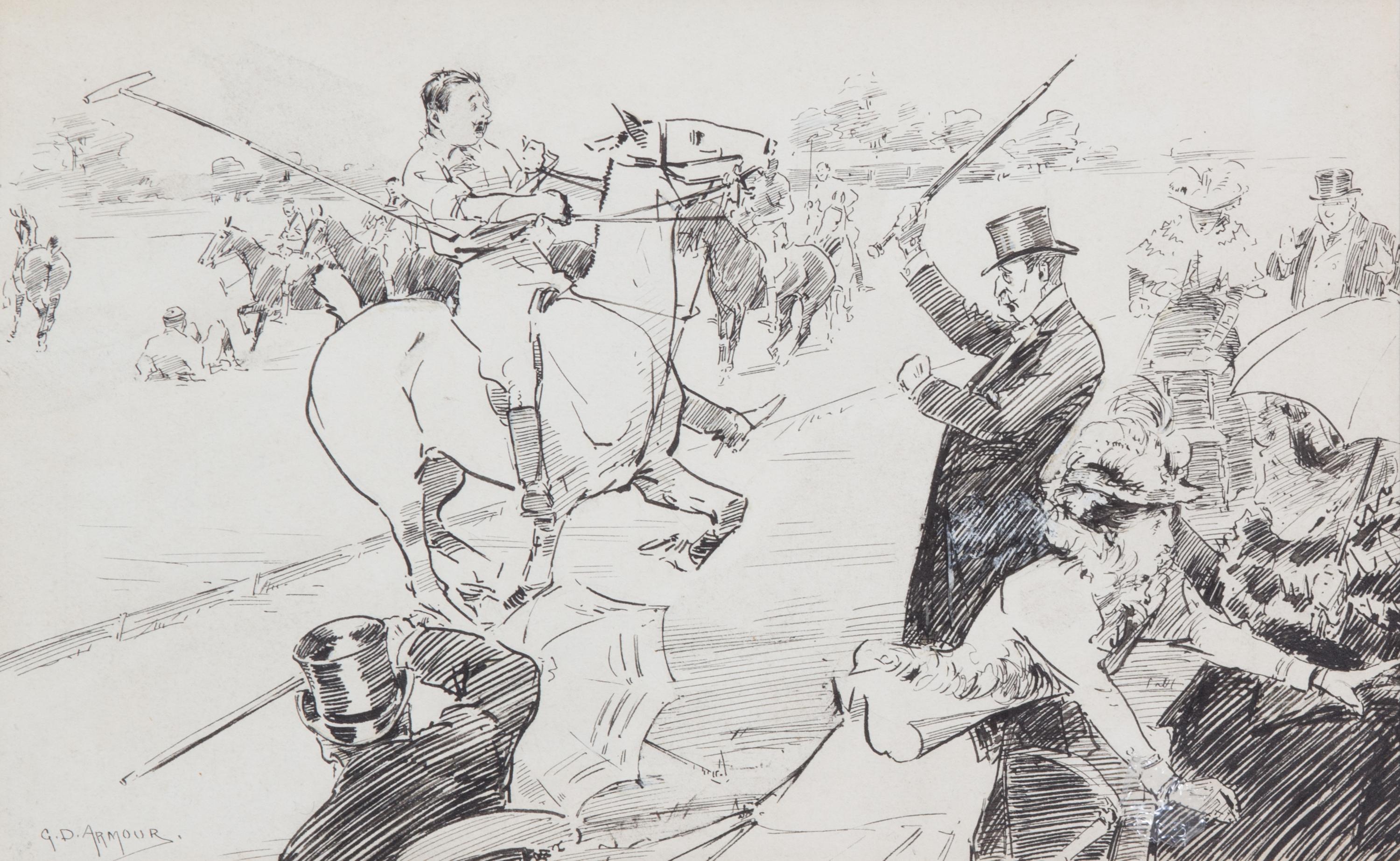 George Denholm Armour, (British, 1864-1949), Polo Cartoon for Punch, together with the lithograph cartoon and caption