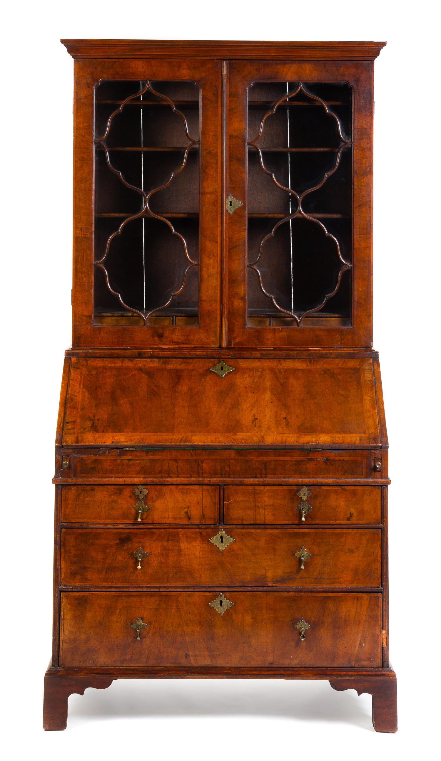 A George II Burl Walnut Secretary Bookcase — MID-18TH CENTURY