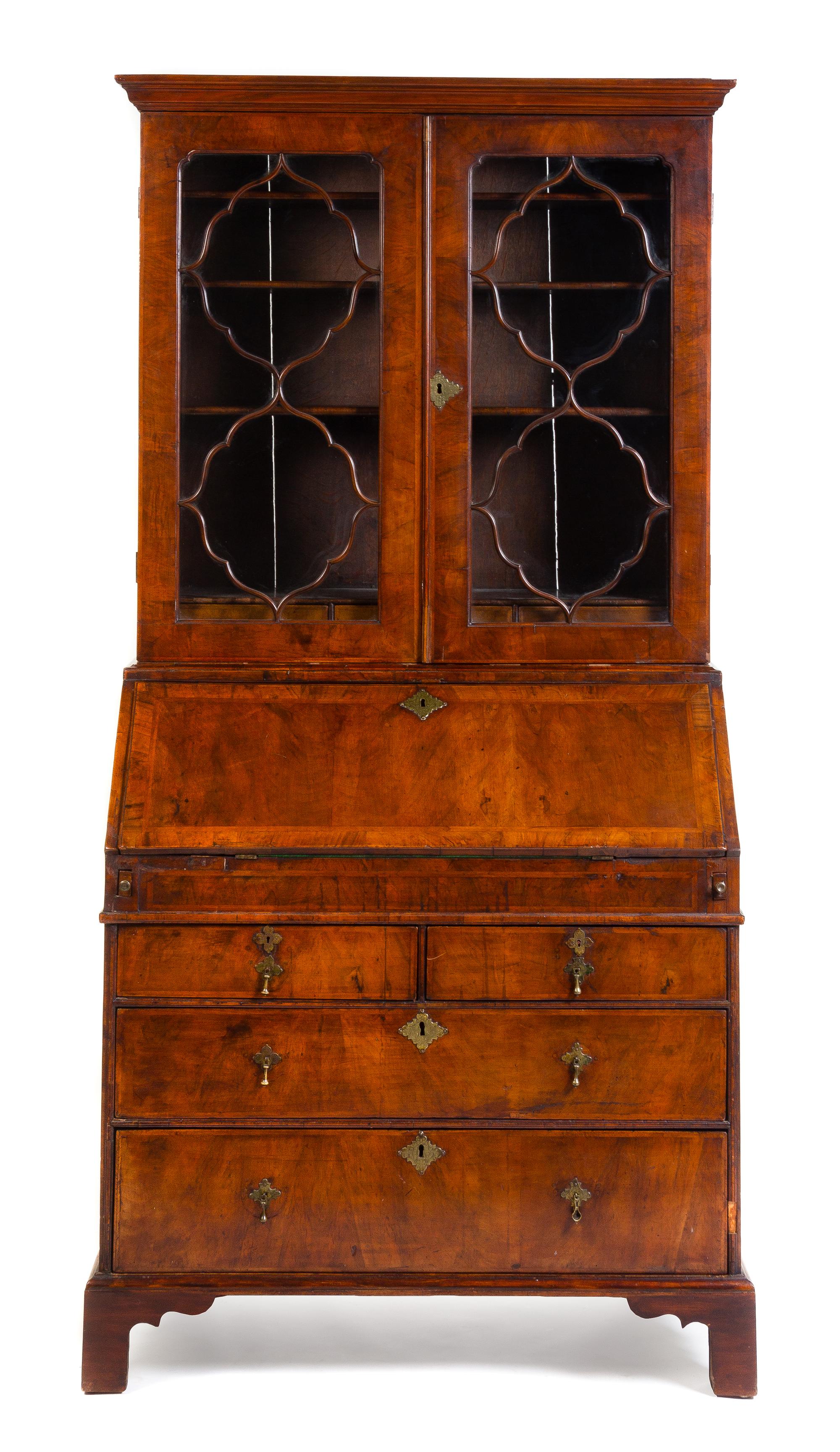 A George II Burl Walnut Secretary Bookcase — MID-18TH CENTURY