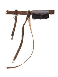 [CIVIL WAR]. Model 1851 cavalry sabre belt by W. Kinsey retaining shoulder strap and equipped with Model 1851 enlisted sword belt plate, maker marked cartridge box, and maker marked cap pouch.