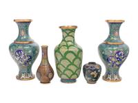 Five Chinese and Japanese Cloisonné Enamel Vases