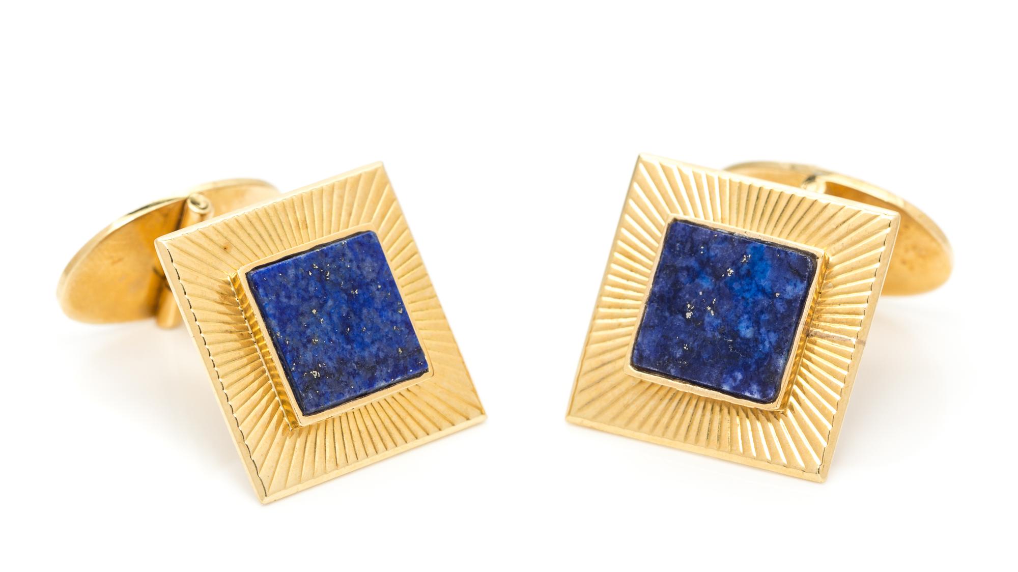 A Pair of 18 Karat Yellow Gold and Lapis Lazuli Cufflinks, 12.20 dwts.