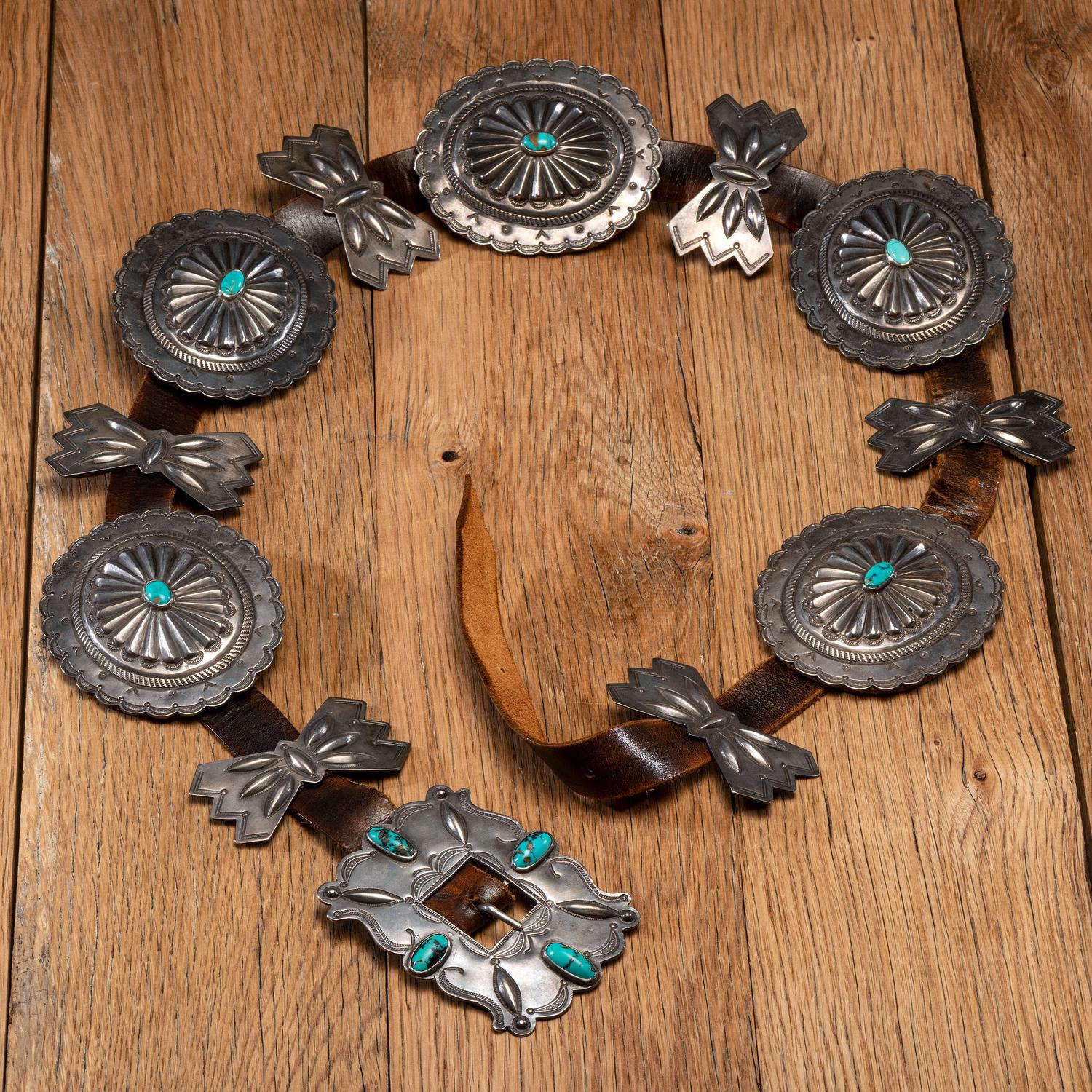 Navajo Silver and Turquoise Concha Belt