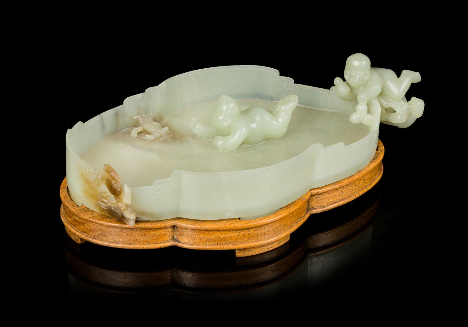 A Celadon Jade Brush Washer Length 8 1/2 inches. — LATE 19TH/20TH CENTURY