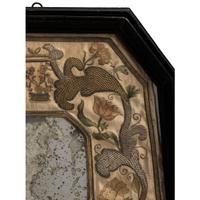An English Metallic Stumpwork Embroidered Framed Mirror