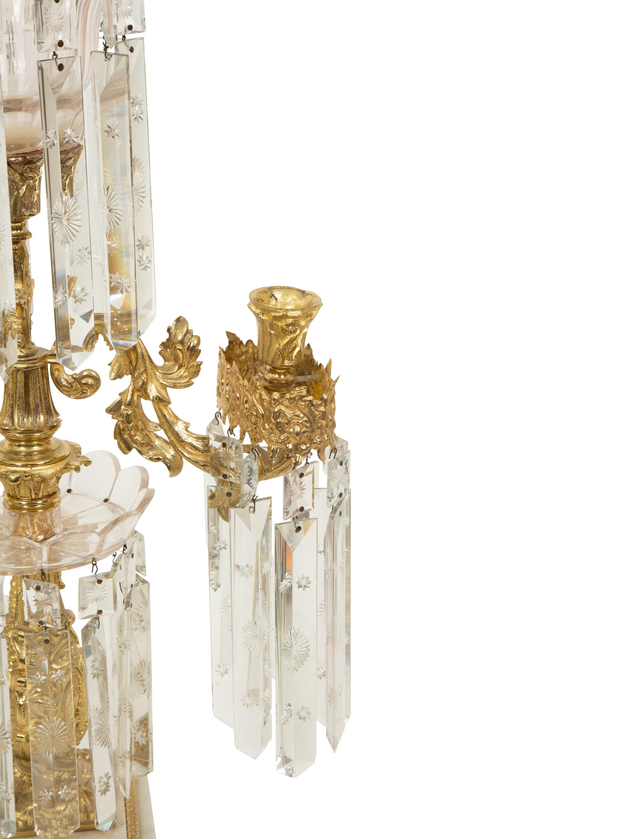A Pair of Gilt Bronze and Marble Three-Light Candelabra