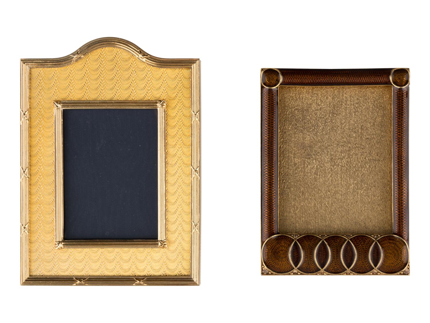 A Group of Four English Enamel and Gilt-Metal Picture Frames